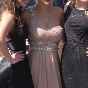 Light pink one shoulder with pearl detailing